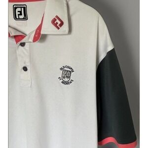 FootJoy Old Course St Andrew's Golf Polo Mens XL Embroidery Pink/White/Gray EUC‎